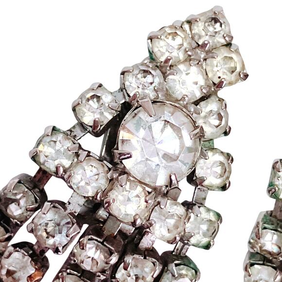 VTG 1950s Mid Century Rhinestone Clip On Earrings Articulated Dangle Cocktail - Picture 3 of 12